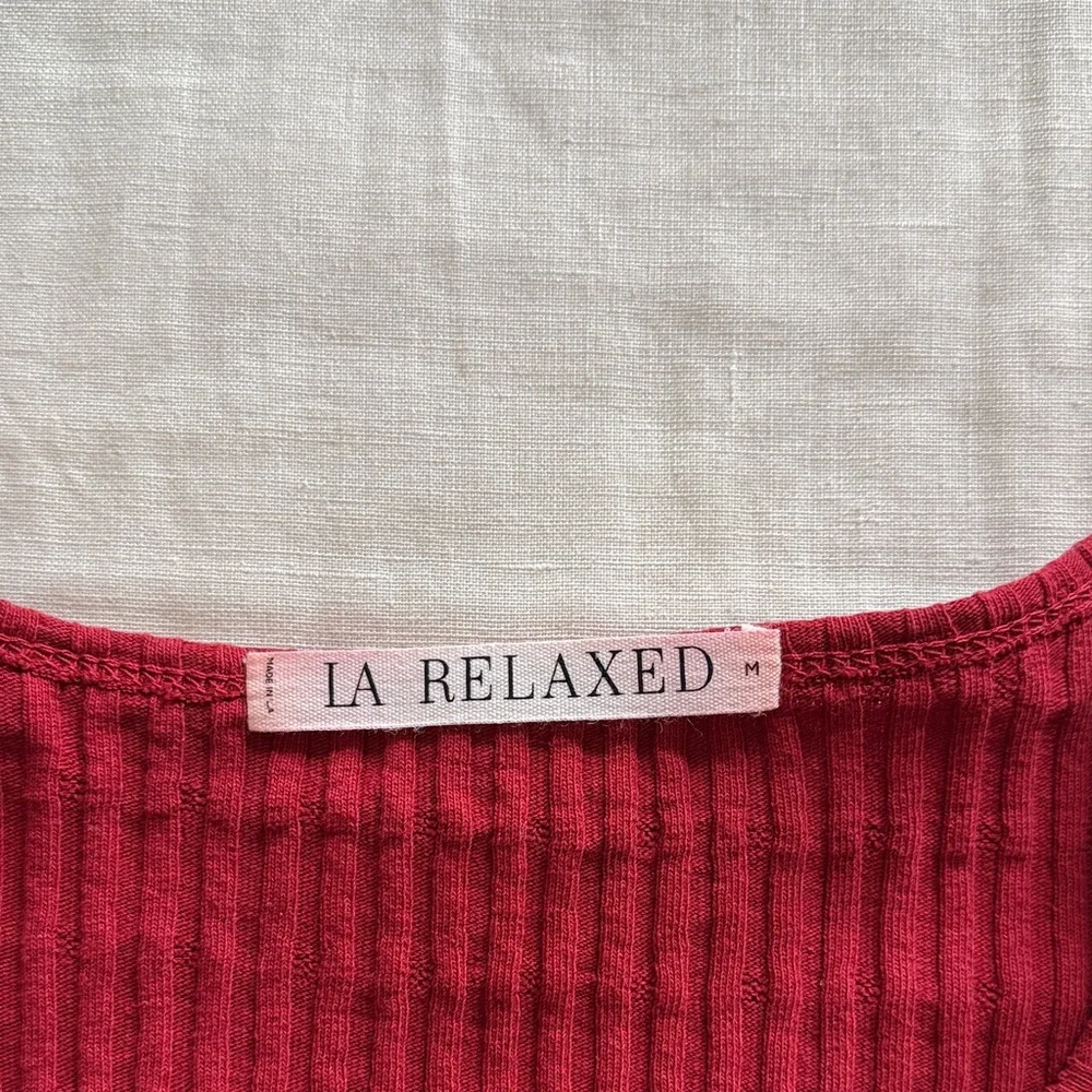 LA Relaxed Cranberry Pointelle Cardigan - Picture 2 of 3